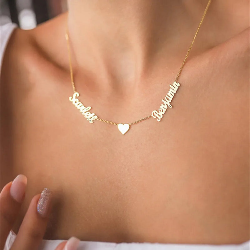 Two Name Necklace with Heart Personalized Family Name Necklace