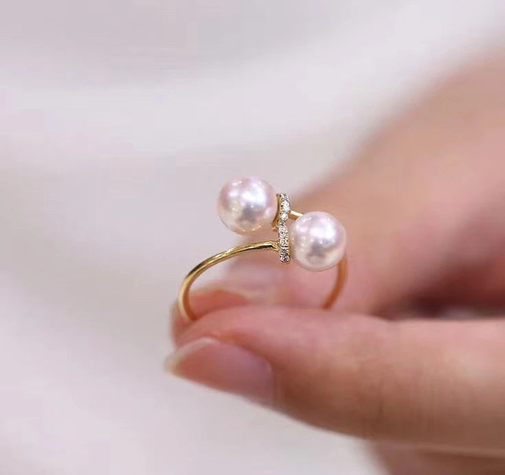 925 Sterling Silver Ring Base Settings Adjustable Ring Findings for Two Pearls