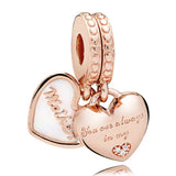 Mother Daughter Son Heart Pendant 925 Silver Charms for Bracelet DIY