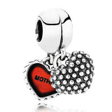 Mother Daughter Son Heart Pendant 925 Silver Charms for Bracelet DIY