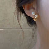 Two-Piece Pearl Earrings Women's French Style Retro All-Match Earrings