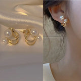 Two-Piece Pearl Earrings Women's French Style Retro All-Match Earrings