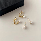 Two-Piece Pearl Earrings Women's French Style Retro All-Match Earrings