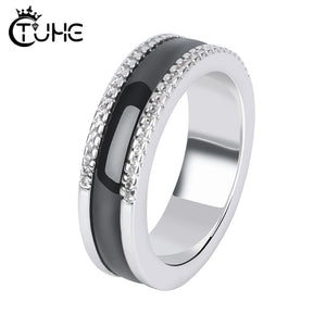 Two Row CZ Crystal Women Rings Never Fade Ceramic Healthy Jewelry Women