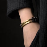 Ebony Copper Beads Bracelet Geometric Bangle Rock Metal Protective Punk