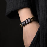 Ebony Copper Beads Bracelet Geometric Bangle Rock Metal Protective Punk