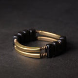 Ebony Copper Beads Bracelet Geometric Bangle Rock Metal Protective Punk