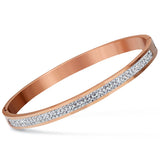 Crystal Rhinestone Two Row Stainless Steel Bracelet Bangle