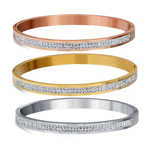 Crystal Rhinestone Two Row Stainless Steel Bracelet Bangle