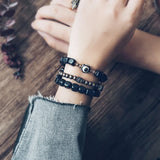 Two Set Suit Ebony Copper Bracelet Oxidized Hammered Charm