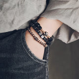 Two Set Suit Ebony Copper Bracelet Oxidized Hammered Charm