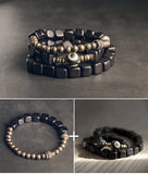 Two Set Suit Ebony Copper Bracelet Oxidized Hammered Charm