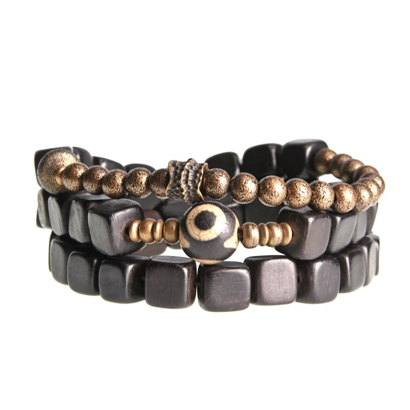 Two Set Suit Ebony Copper Bracelet Oxidized Hammered Charm