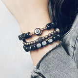 Two Set Suit Ebony Copper Bracelet Oxidized Hammered Charm
