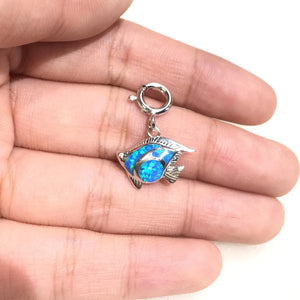 Opal Fish Charms 925 Sterling Silver with Spring Clasp for Bracelet