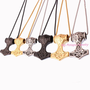 Punk Stainless Steel Mens Silver Pendant Necklace Knot Myth Mjolnir Thors Hammer