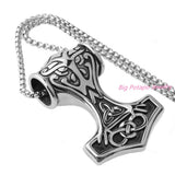 Punk Stainless Steel Mens Silver Pendant Necklace Knot Myth Mjolnir Thors Hammer