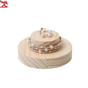Two-Tier Round Bracelet Display Stand Pine Jewelry Storage Props