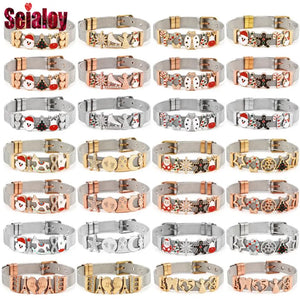 10mm Two Tone Stainless Steel Mesh Bracelet Christmas Theme