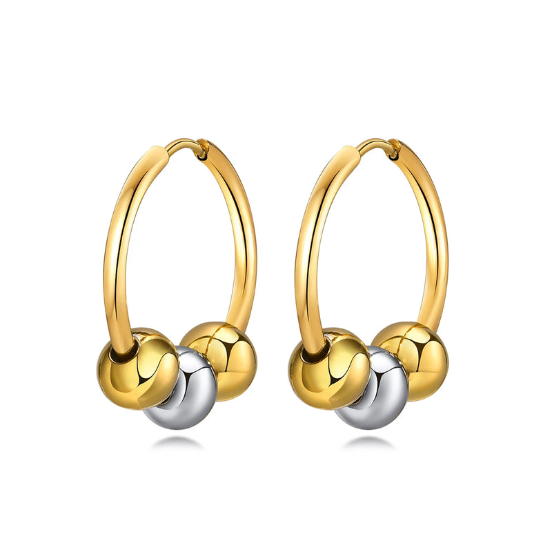 Two Tone Beaded Hoop Earring, Stainless Steel Cas Jewelry