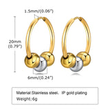 Two Tone Beaded Hoop Earring, Stainless Steel Cas Jewelry