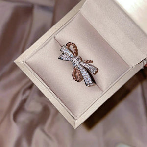 Two Tone Bowknot Silver Wedding Bands Zircon Double Knot Finger Rings