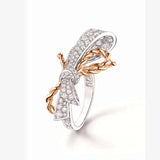 Two Tone Bowknot Silver Wedding Bands Zircon Double Knot Finger Rings
