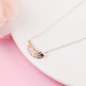 Two-Tone Floating Feather Collier Necklace Sterling Silver Jewelry