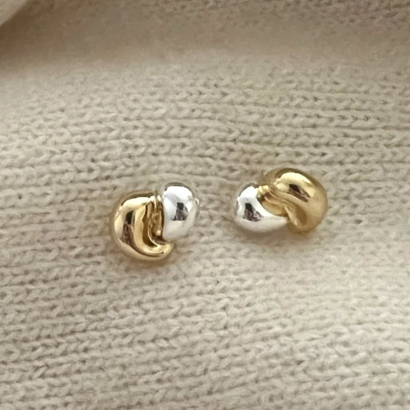 Two-Tone Korea 925 Sterling Silver Wave Half Heart Earrings