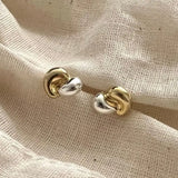 Two-Tone Korea 925 Sterling Silver Wave Half Heart Earrings