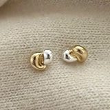 Two-Tone Korea 925 Sterling Silver Wave Half Heart Earrings