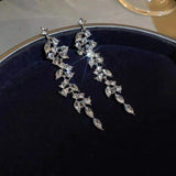 Two Tone Leaf Women's Carbon Zircon Earrings Wedding Pendant Gift