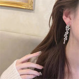 Two Tone Leaf Women's Carbon Zircon Earrings Wedding Pendant Gift