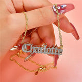 Two Tone Old English Font Personalized Name Necklace