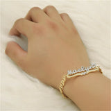 Two Tone Flowers Name Bracelet With Heart Double Plate Nameplate Bangle