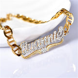 Two Tone Flowers Name Bracelet With Heart Double Plate Nameplate Bangle