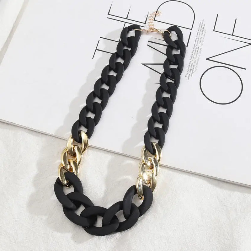 Two Tone Resin Link Chain Choker Necklace