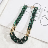 Tortoise Shell Resin Flat Cuban Link Choker Necklace Acrylic Matte Women Jewelry