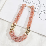 Tortoise Shell Resin Flat Cuban Link Choker Necklace Acrylic Matte Women Jewelry