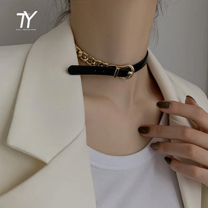 Two Way Colour Leather Stitched Chokers Necklace For Woman Jewelry