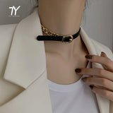 Two Way Colour Leather Stitched Chokers Necklace For Woman Jewelry