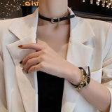 Two Way Colour Leather Stitched Chokers Necklace For Woman Jewelry