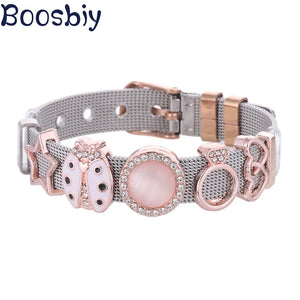 Two-tone Pink Ladybug Bracelet for Women with Star Charms - DIY Jewelry Gift