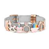 Two-color Stainless Steel Mesh Bracelet Set with Crystal Star Charms