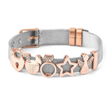Two-color Stainless Steel Mesh Bracelet Set with Crystal Star Charms