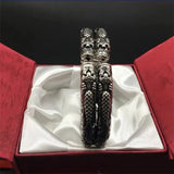 Two-ring Bangles Retro S925 Silver Double Dragon Bracelet Gift