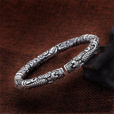 Two-ring Bangles Retro S925 Silver Double Dragon Bracelet Gift