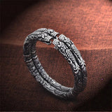 Two-ring Bangles Retro S925 Silver Double Dragon Bracelet Gift