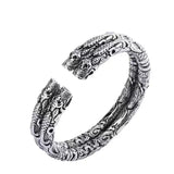 Two-ring Bangles Retro S925 Silver Double Dragon Bracelet Gift