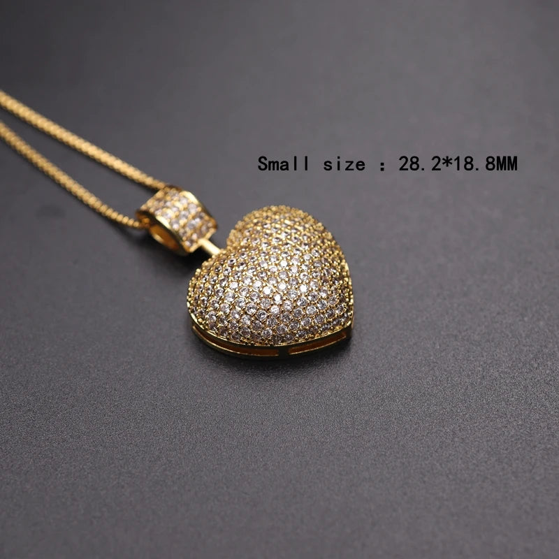 Heart Shape CZ Necklace Large/Small Pendant Bohemian Jewelry